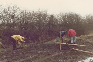 Work party planting trees and making a road on ACA land, 1979. 